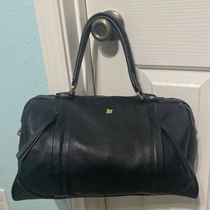 Ora Delphine Black leather bag with gold hardwares and long straps.